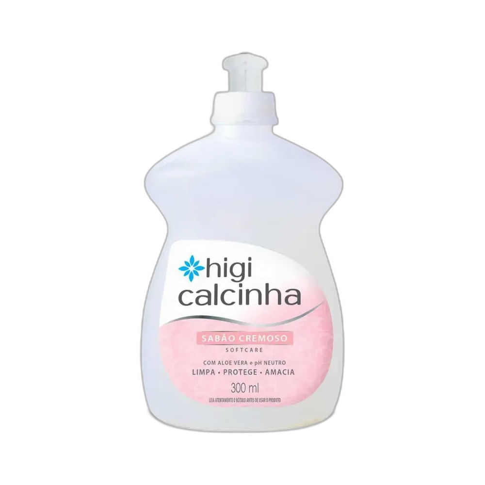 Sabão Cremoso Higi Calcinha Softcare em embalagem branca com detalhes em rosa